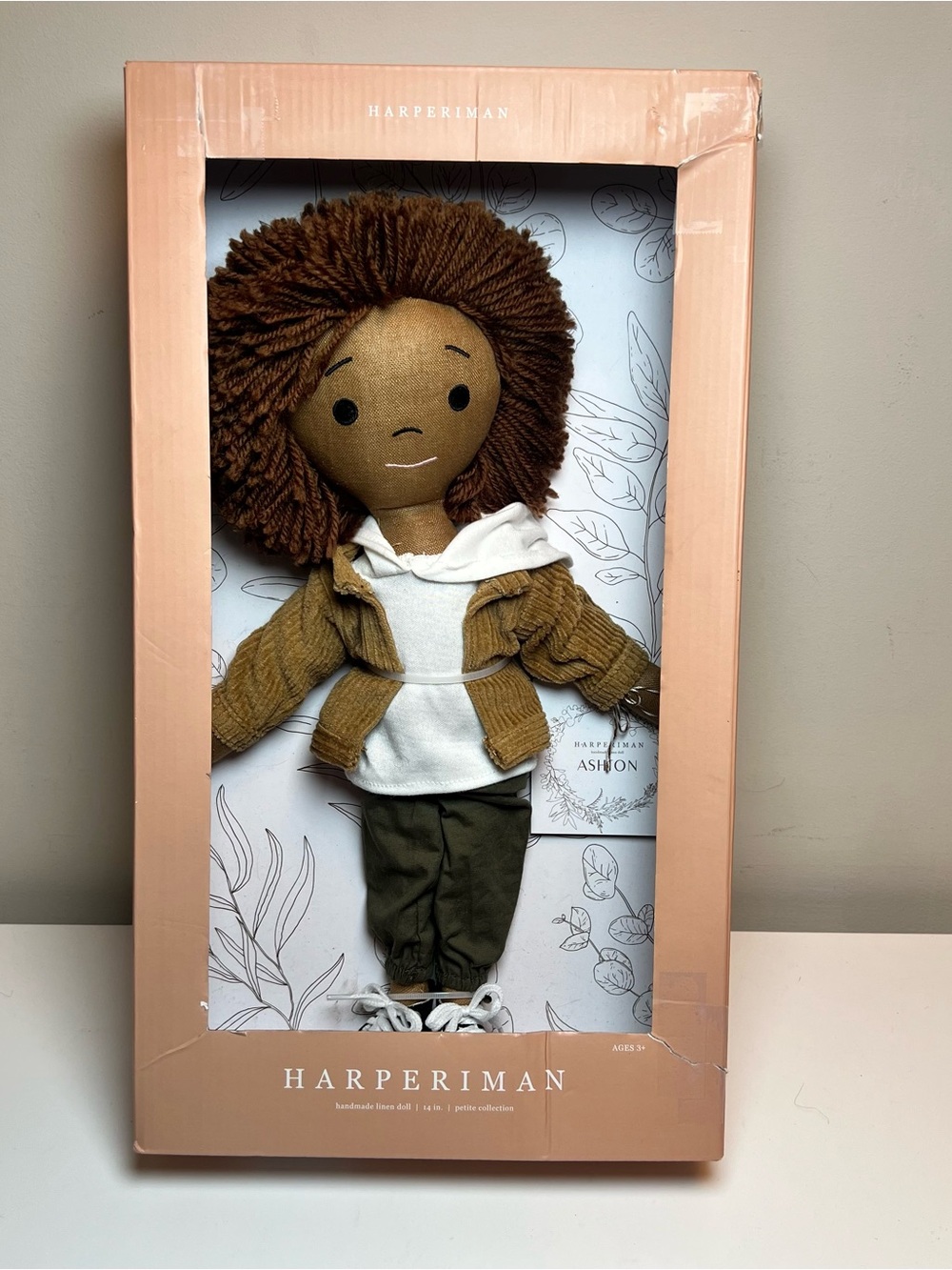 HARPERIMAN Ashton Plush Doll in Brown Hair & Olive Outfit